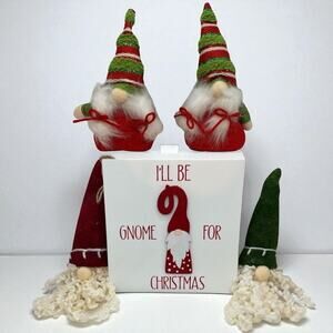 5 Piece Gnome Christmas Tree Ornaments & Gnome Sign Decorations New